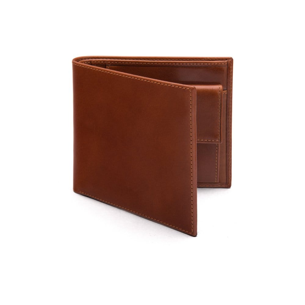 Leather wallet with coin purse, havana tan, front