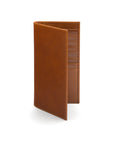 Tall leather wallet with 8 card slots, havana tan, front