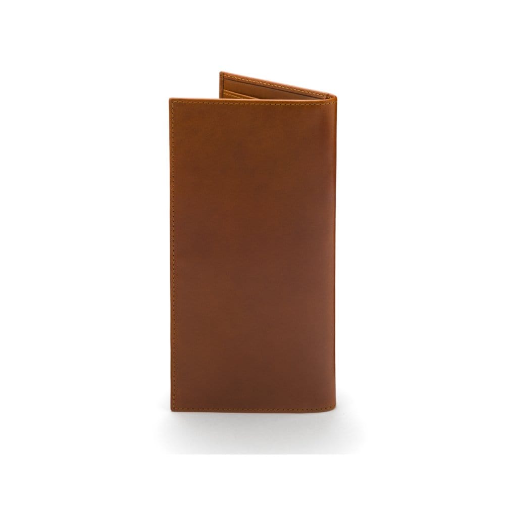 Tall leather wallet with 8 card slots, havana tan, back