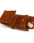 Leather wallet with coin purse, havana tan, open