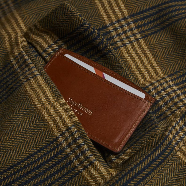 Havana Tan Flat Leather Credit Card Case With RFID Blocking Lining