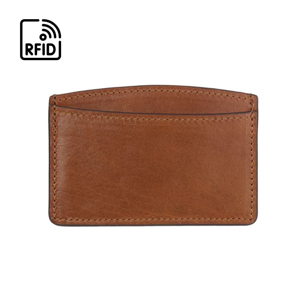 RFID Flat Leather Card Holder, tan, front view