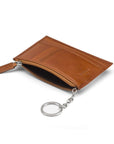 Flat leather card wallet with jotter and zip, havana tan, open