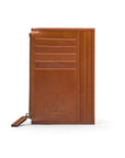 Flat leather card wallet with jotter and zip, havana tan, back