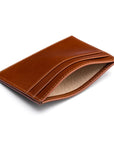 Flat leather credit card wallet 4 CC, havana tan, inside