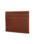 Flat leather credit card wallet 4 CC, havana tan, front