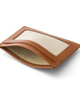 Flat leather card wallet with ID window, havana tan, inside