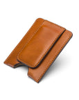 Flat magnetic leather money clip card holder, havana tan, front