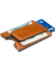 Flat magnetic leather money clip card holder, havana tan, side