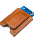 Flat magnetic leather money clip card holder, havana tan