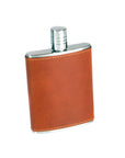 3oz leather hip flask, havana tan, front view