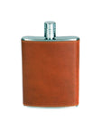 5oz leather hip flask, havana tan, front view