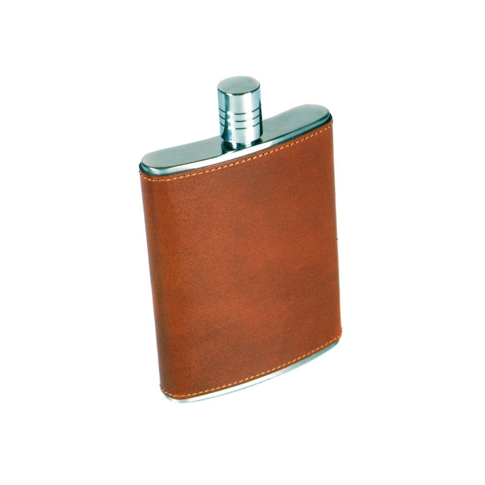 5oz leather hip flask, havana tan