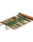 Leather backgammon roll, tan with green