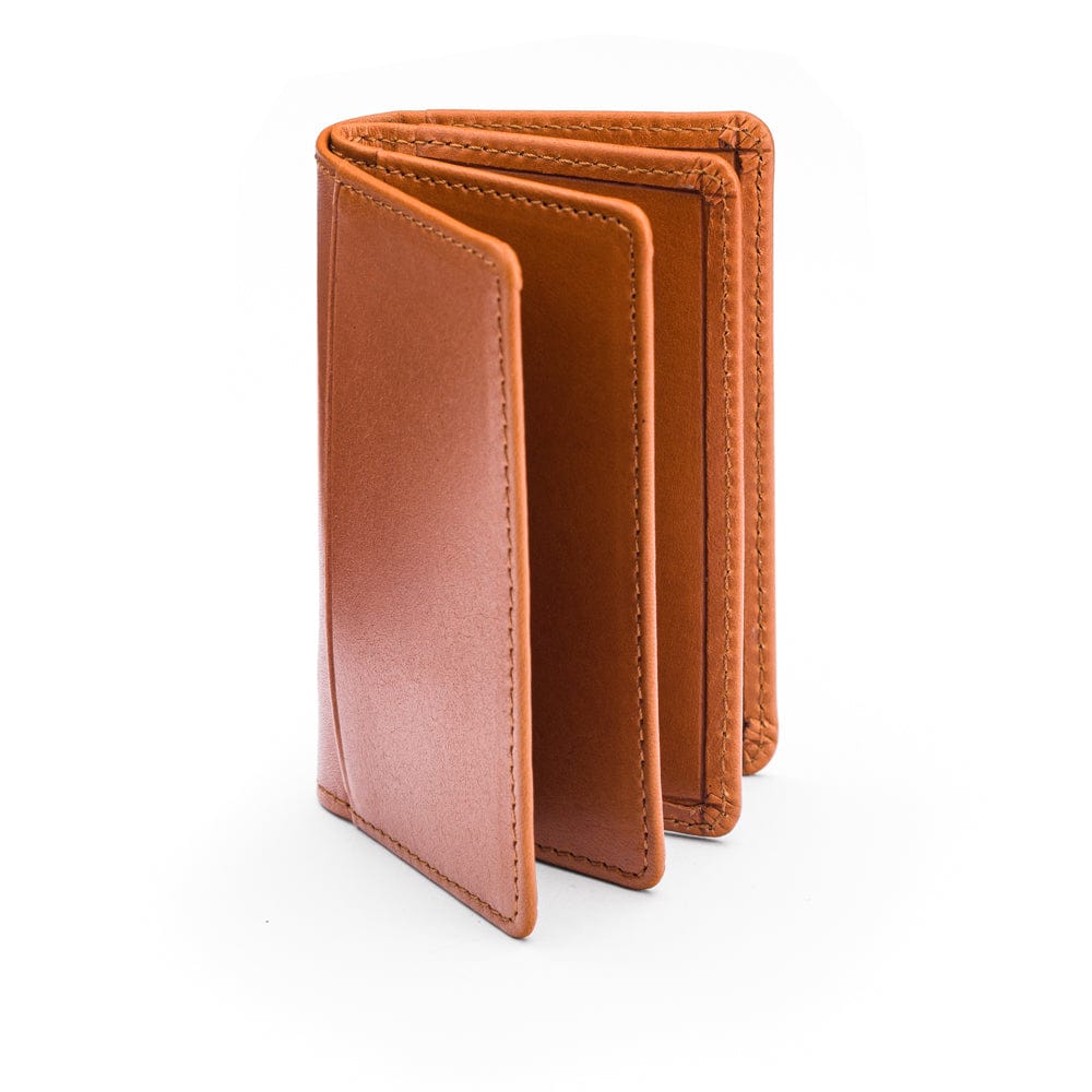 Leather bifold card wallet, havana tan, front