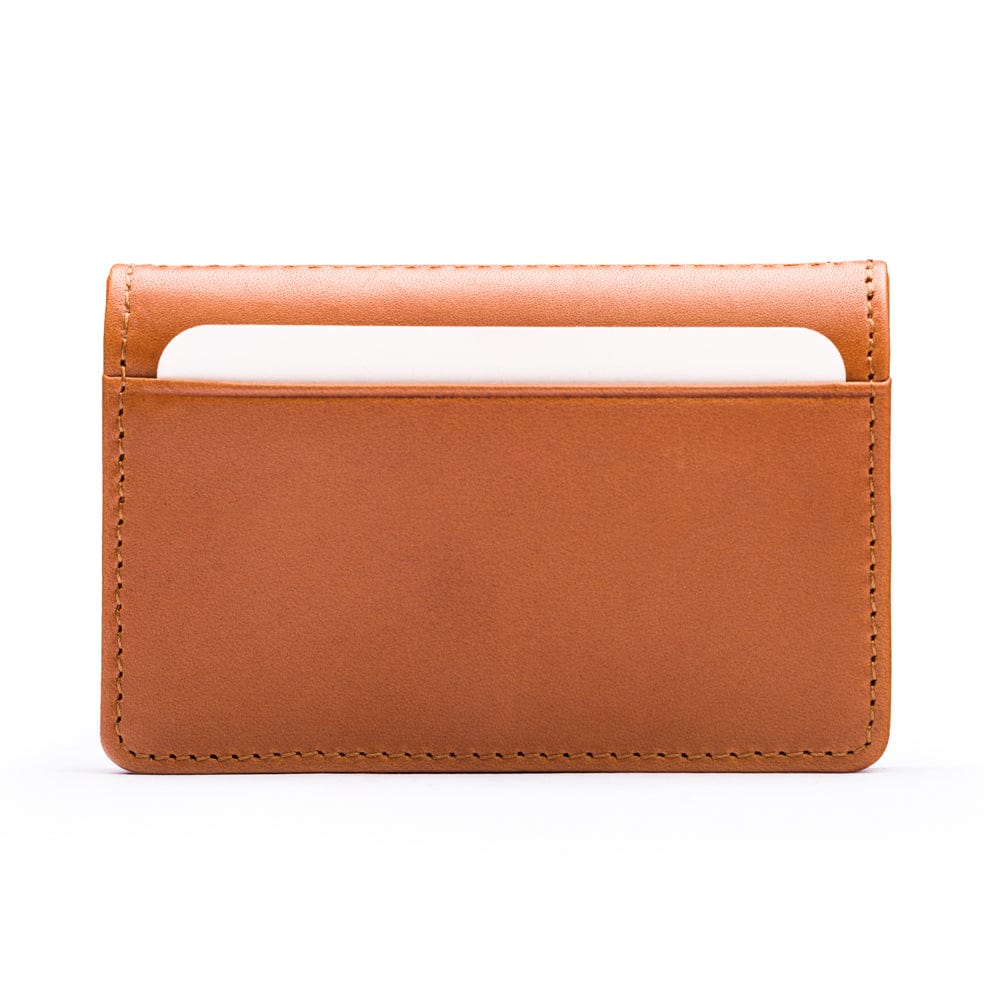 Leather bifold card wallet, havana tan, front view