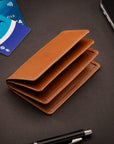 Leather bifold card wallet, havana tan, lifestyle