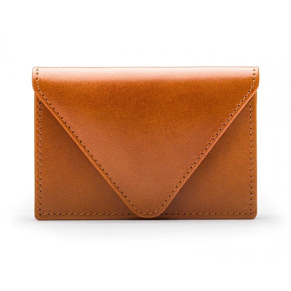Leather business card envelope, tan, front