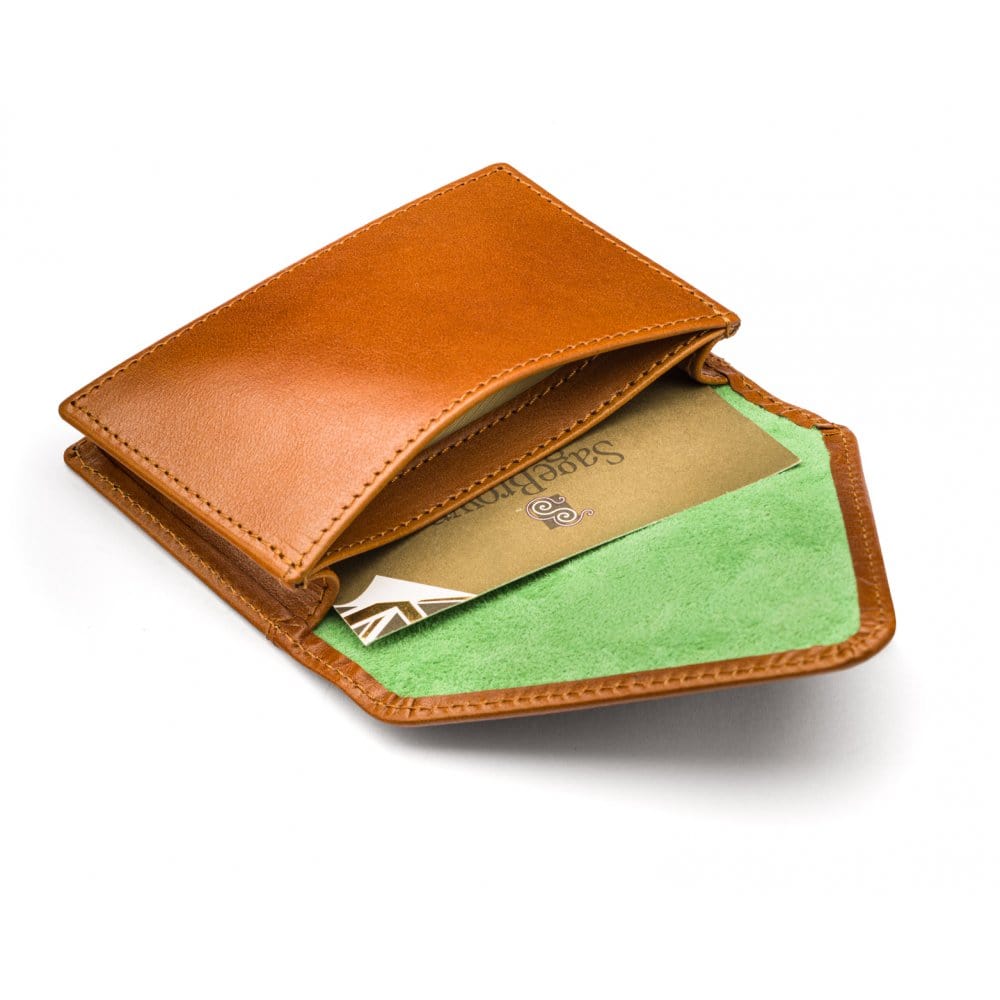 Leather business card envelope, tan, inside