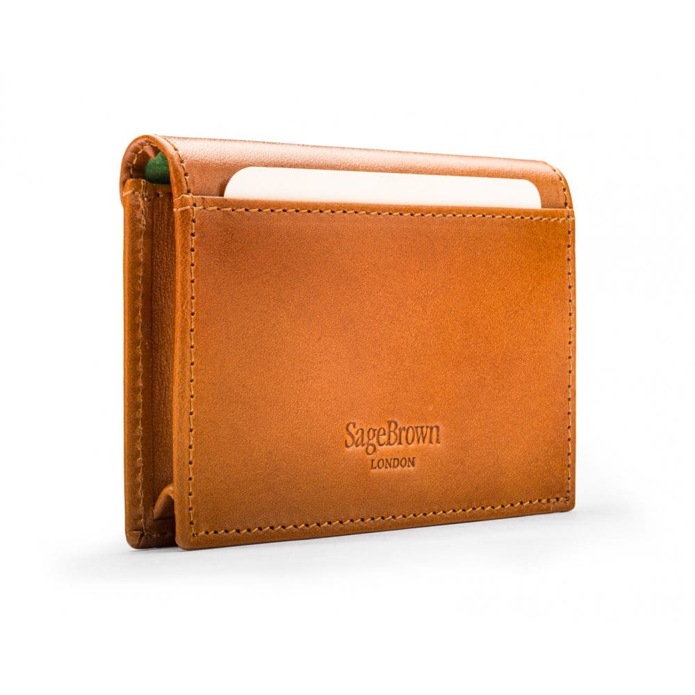 Leather business card envelope, tan, back