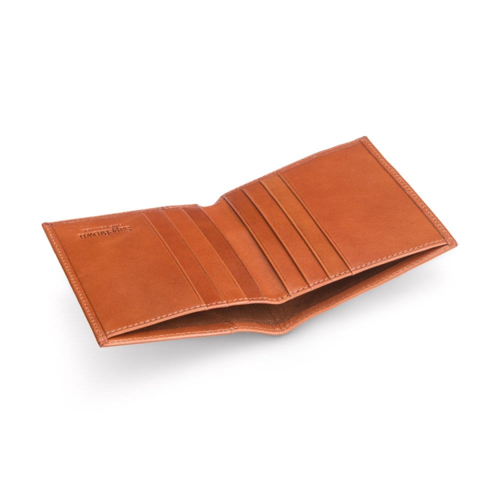 Leather compact billfold wallet 6CC, havana tan, inside