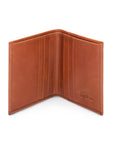 Leather compact billfold wallet 6CC, havana tan, open