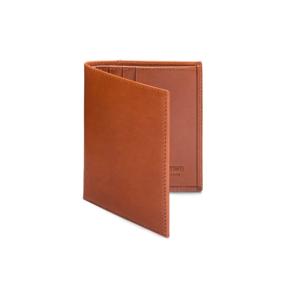 Leather compact billfold wallet 6CC, havana tan, front