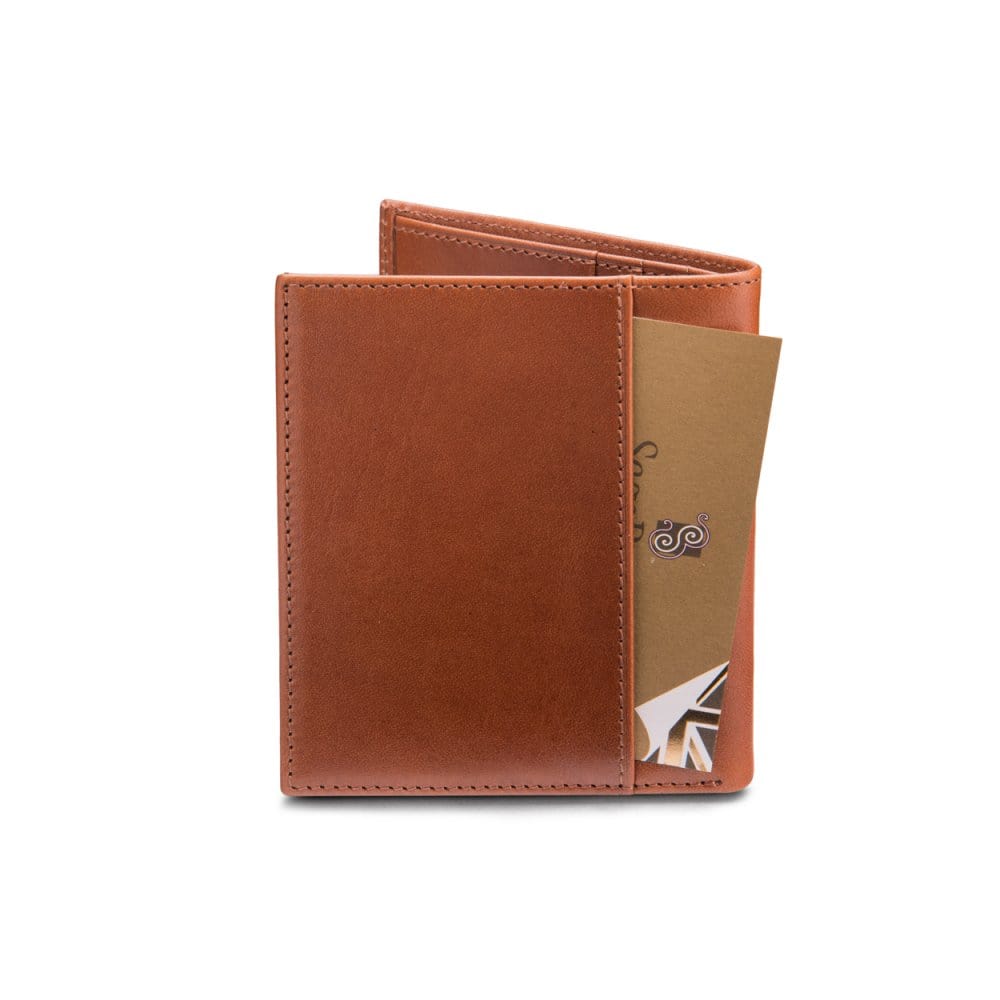 Leather compact billfold wallet 6CC, havana tan, back