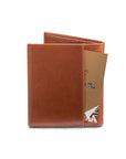 Leather compact billfold wallet 6CC, havana tan, back