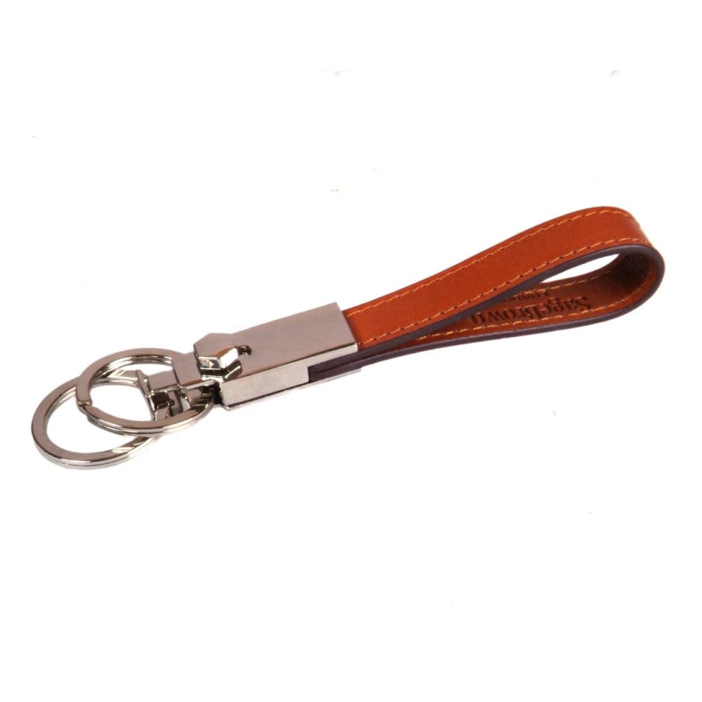 Leather detachable key ring, havana tan, front
