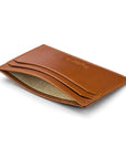 Flat leather credit card holder with middle pocket, 5 CC slots, tan, inside