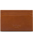 Flat leather credit card holder with middle pocket, 5 CC slots, tan, back