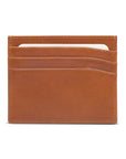 Leather flat credit card wallet 6 CC, tan, front