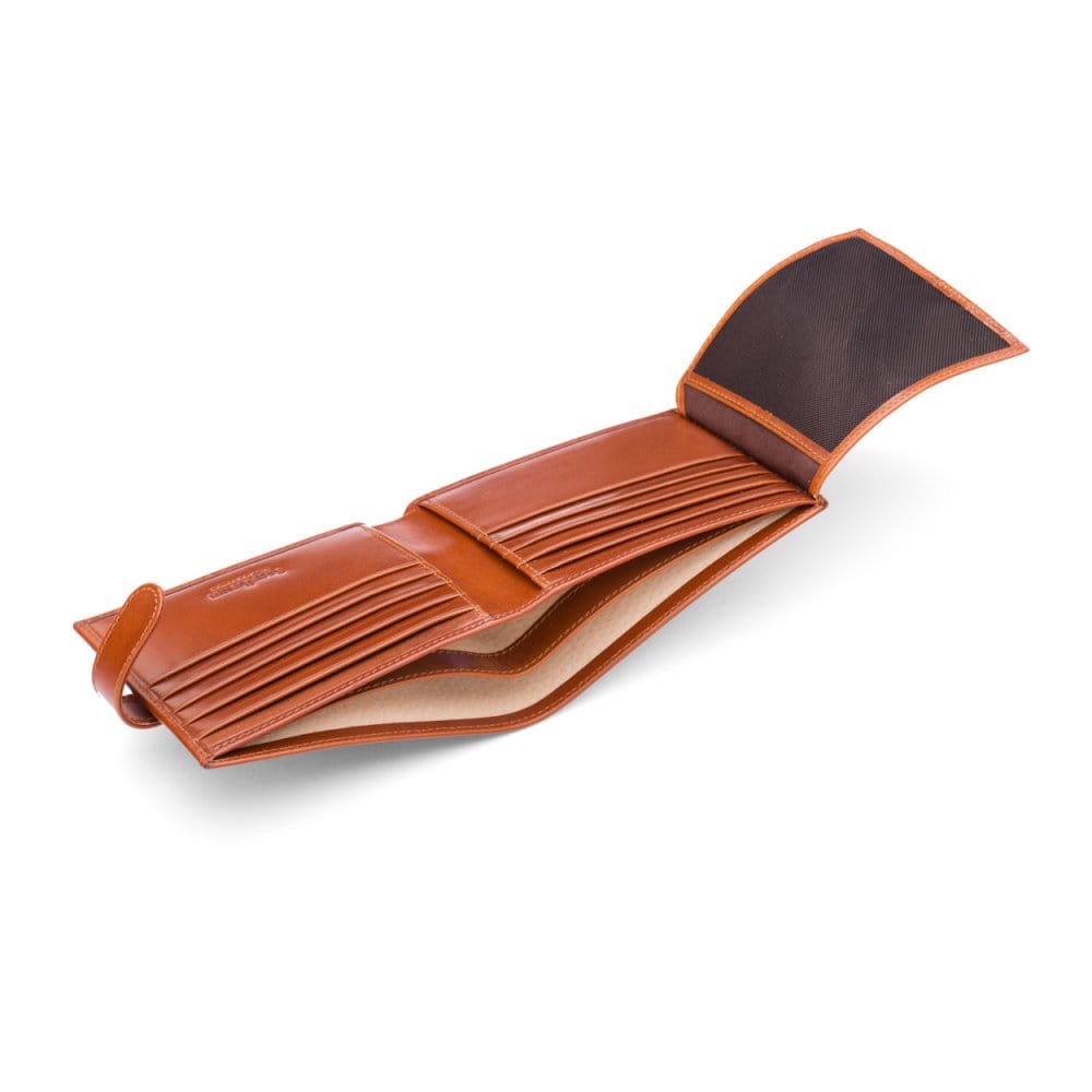 Leather wallet with tab closure, havana tan, inside