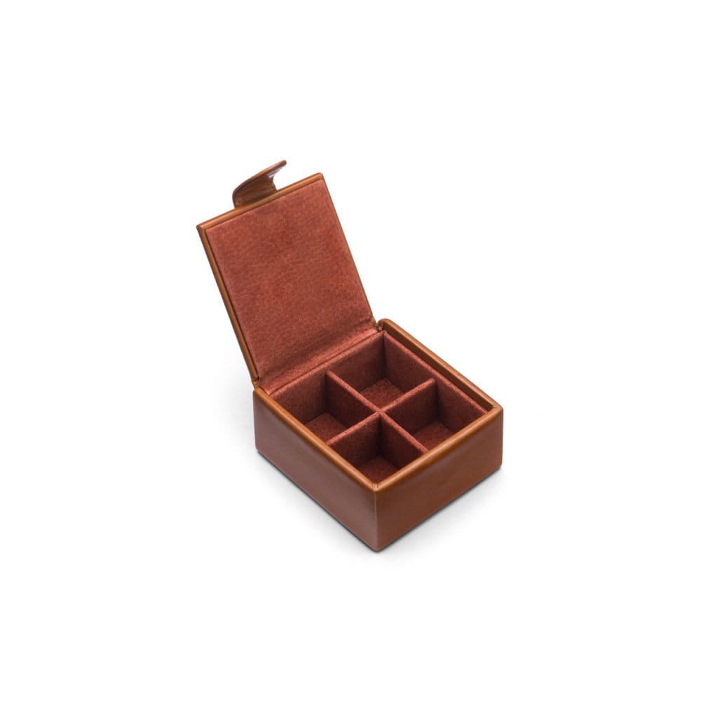 Leather jewellery box, tan, inside