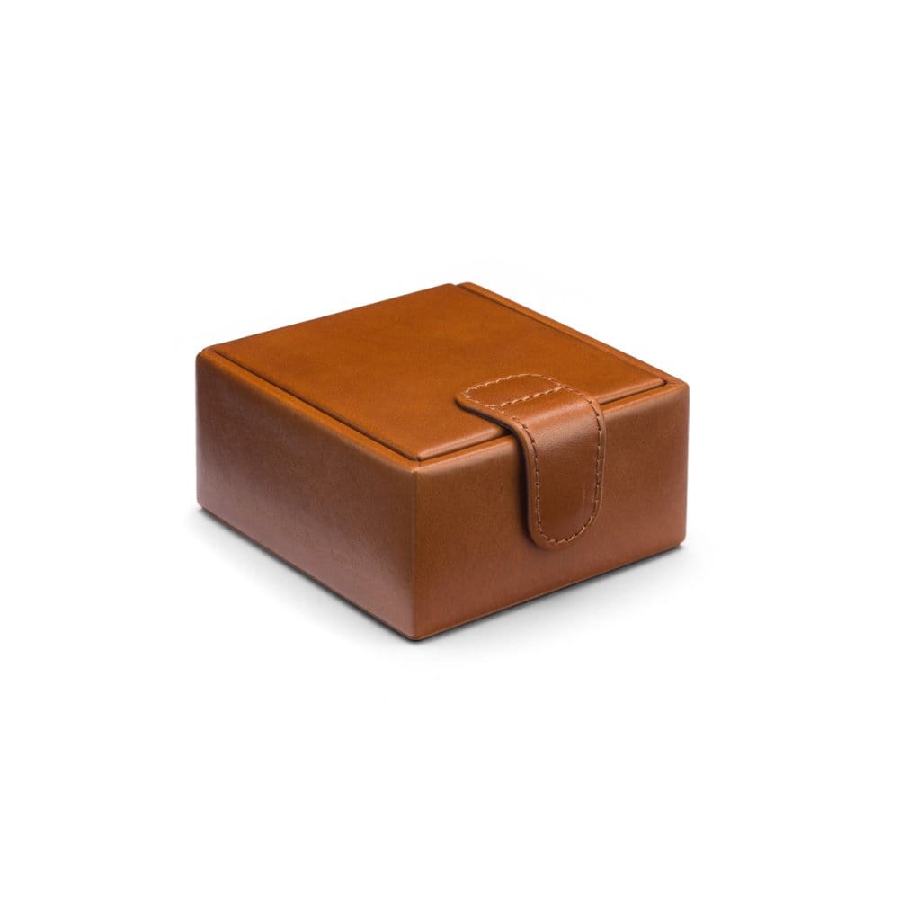 Leather jewellery box, tan, front