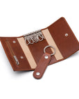 Key wallet with detachable key fob, havana tan, open