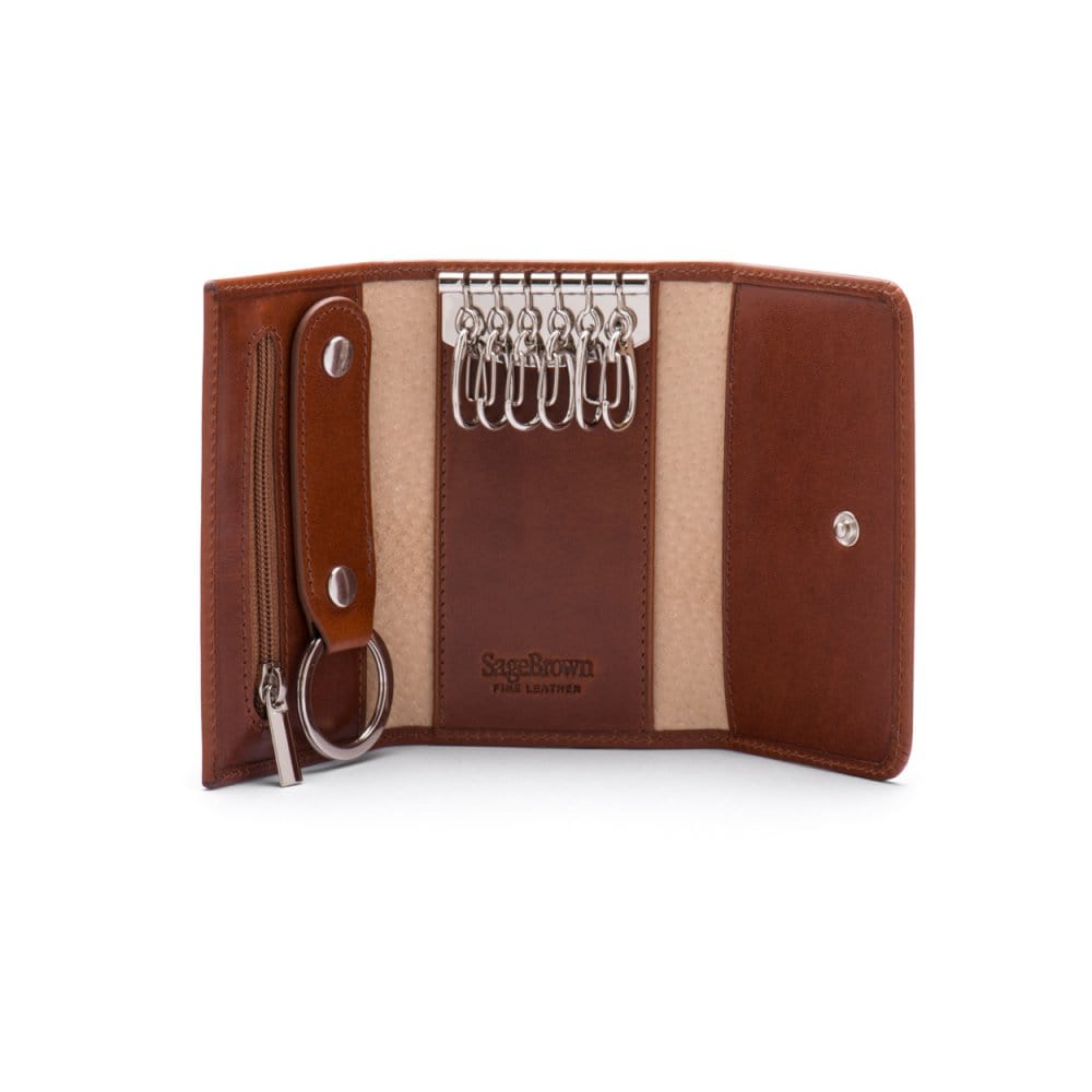 Key wallet with detachable key fob, havana tan, inside