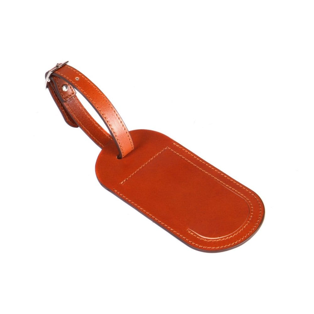 Leather luggage tag, tan, front