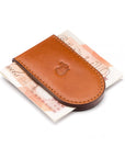 Leather Magnetic Money Clip, havana tan, with cash