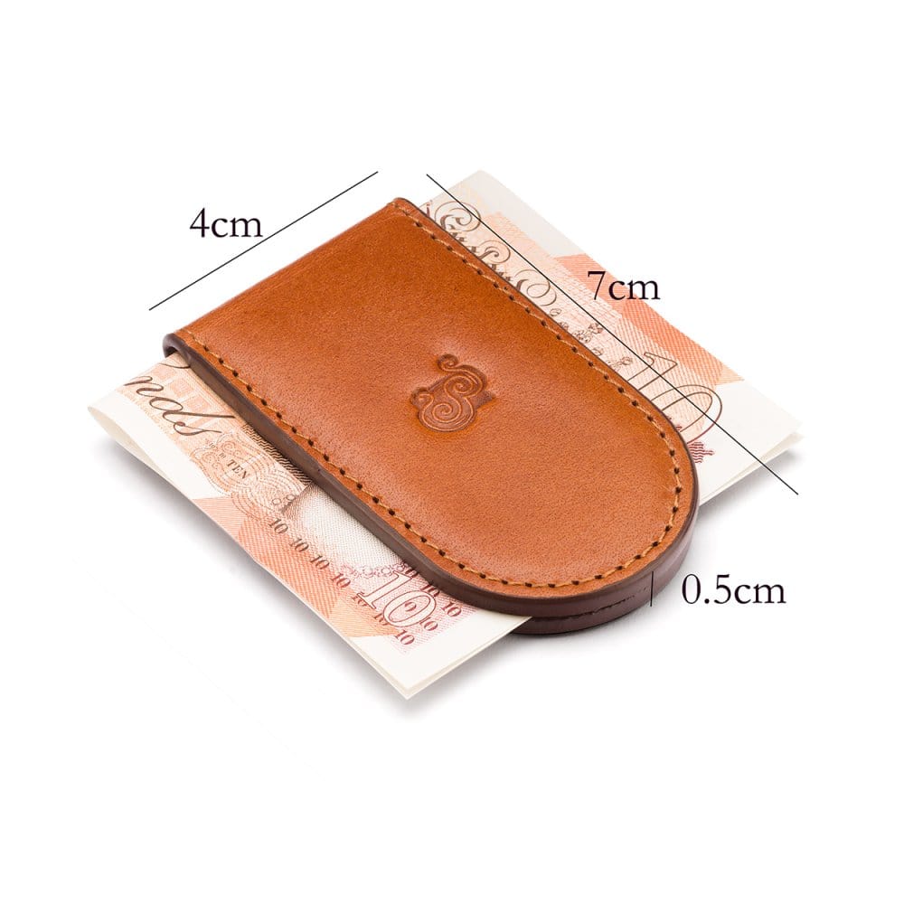 Leather Magnetic Money Clip, havana tan, dimensions