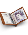 Leather money clip wallet with coin purse, havana tan, inside