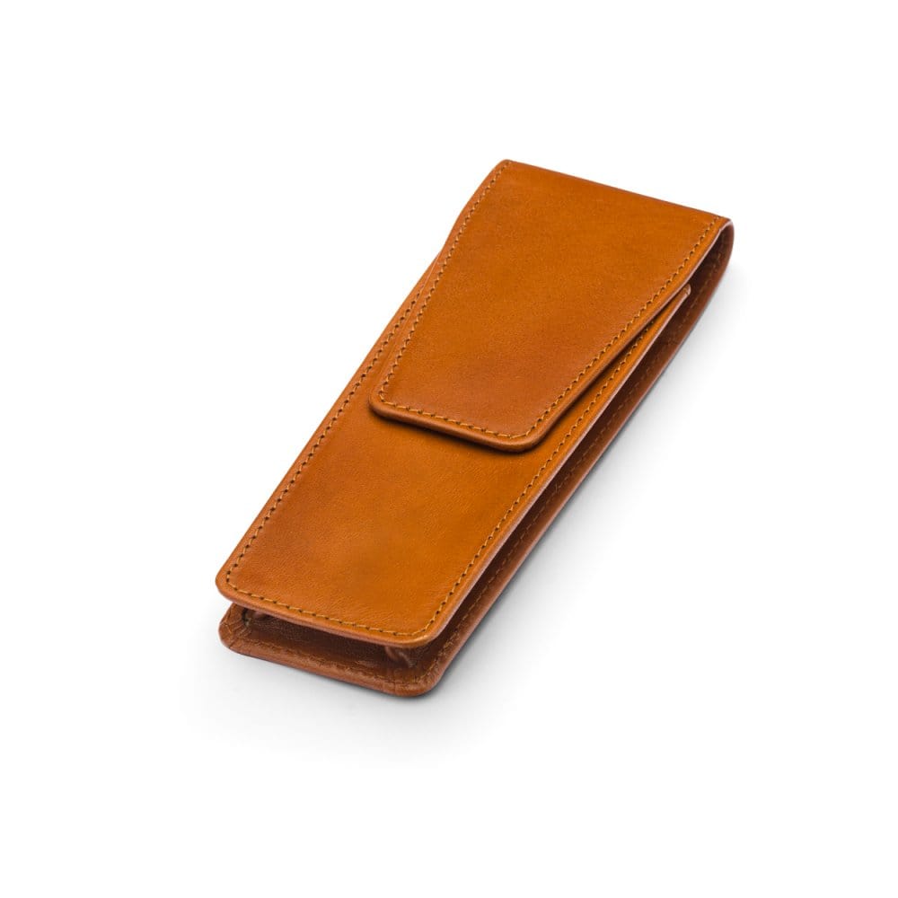 Leather pen case, havana tan, side