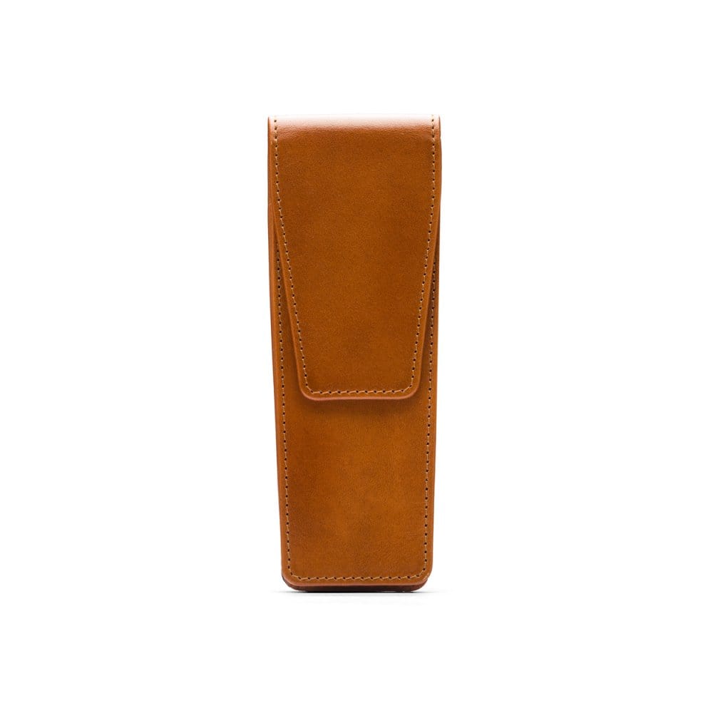 Leather pen case, havana tan, front