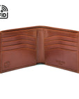 RFID leather wallet for men, havana tan, open view