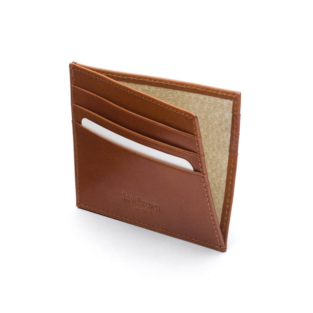 Leather side opening flat card holder, tan, inside