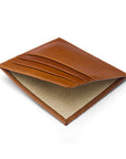 Leather side opening flat card holder, tan, open