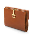 Leather purse with brass clasp, havana tan, front view