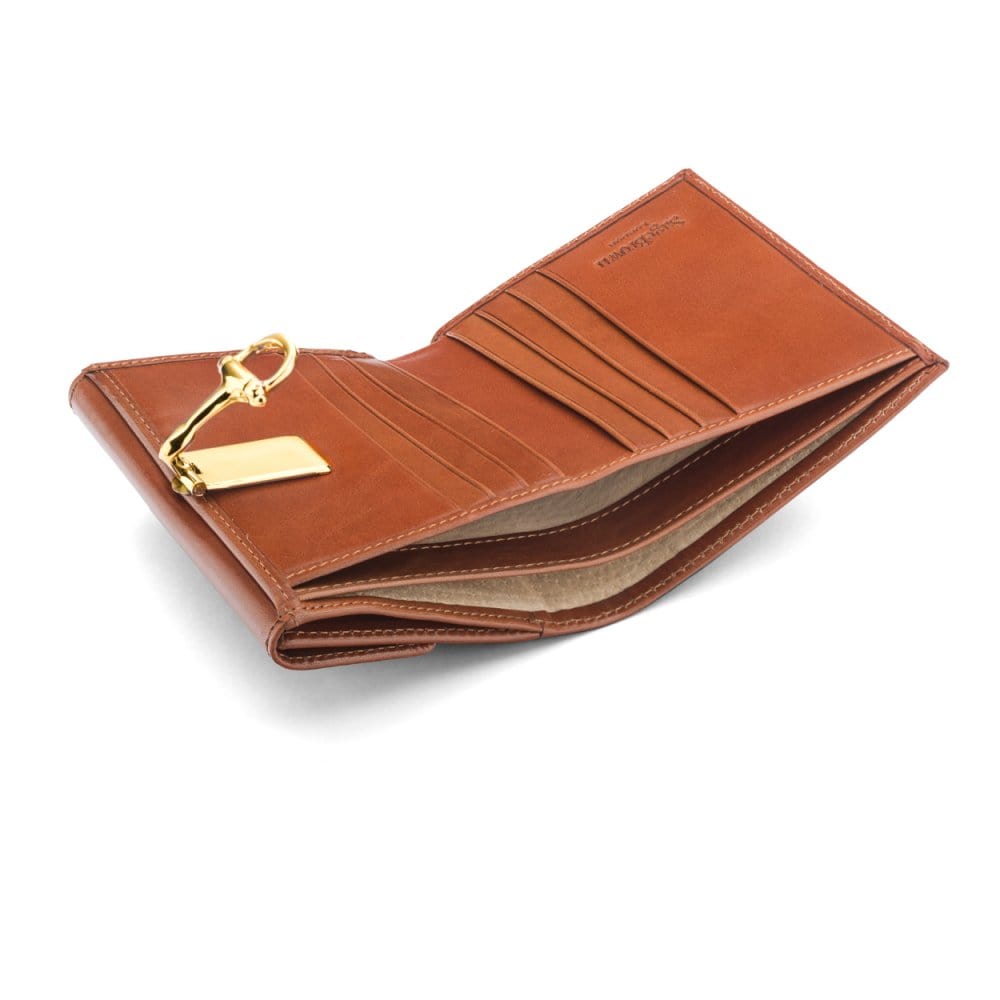Leather purse with brass clasp, havana tan, inside
