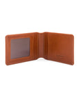 Leather travel card wallet, havana tan, open